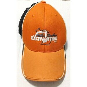 Orange Trucker Hat with Black Mesh, Brown Trim & Excavating Inc. Embroidery